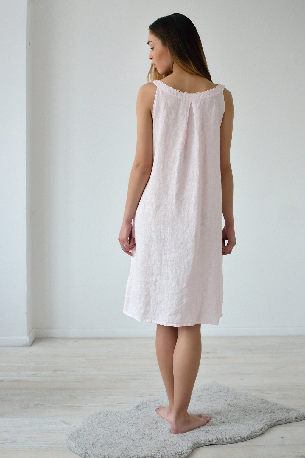 Linen Long Night Gown Rosie with Lace Trim - gallery
