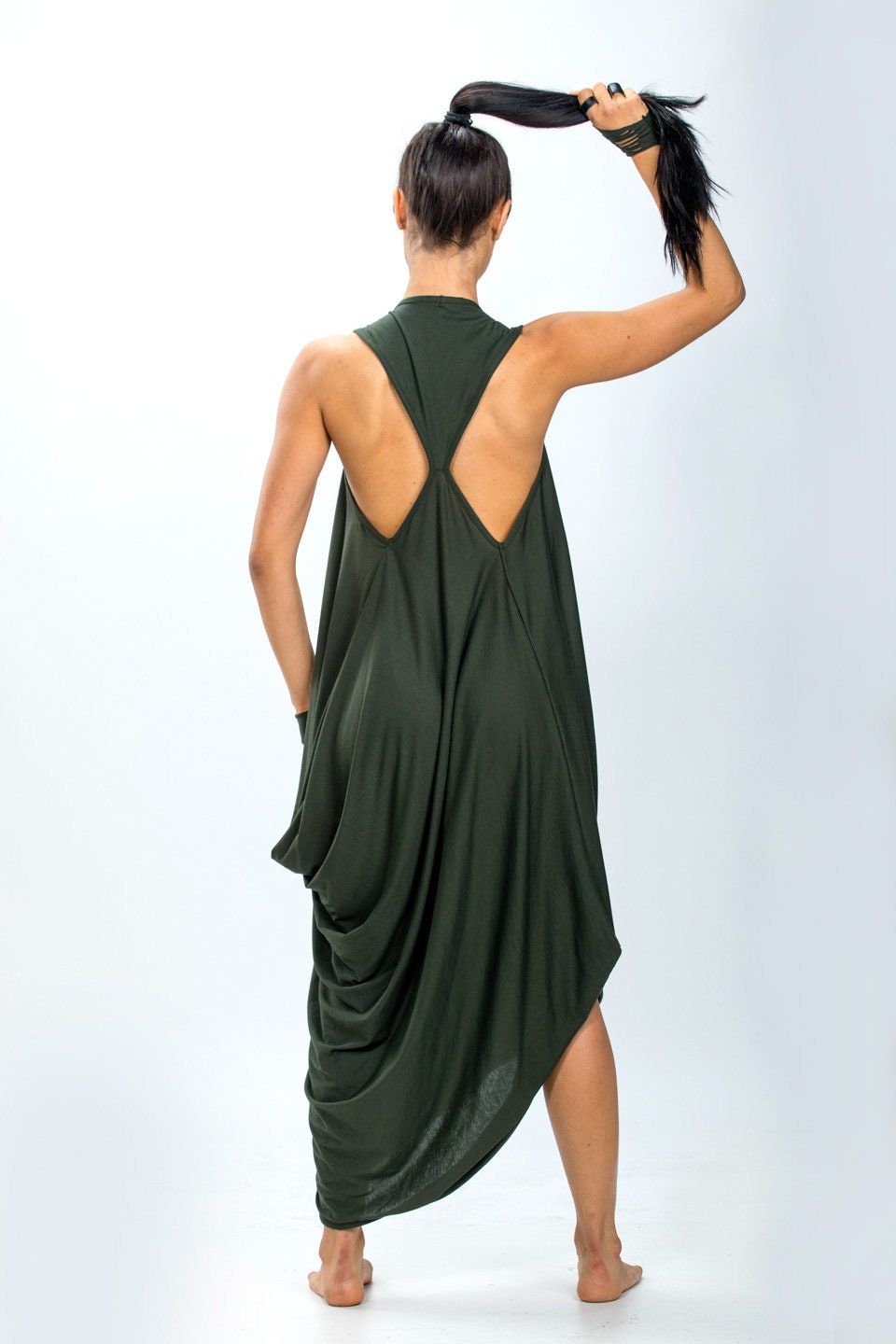 Backless Draped Tank Dress for Women — Open-Back Design