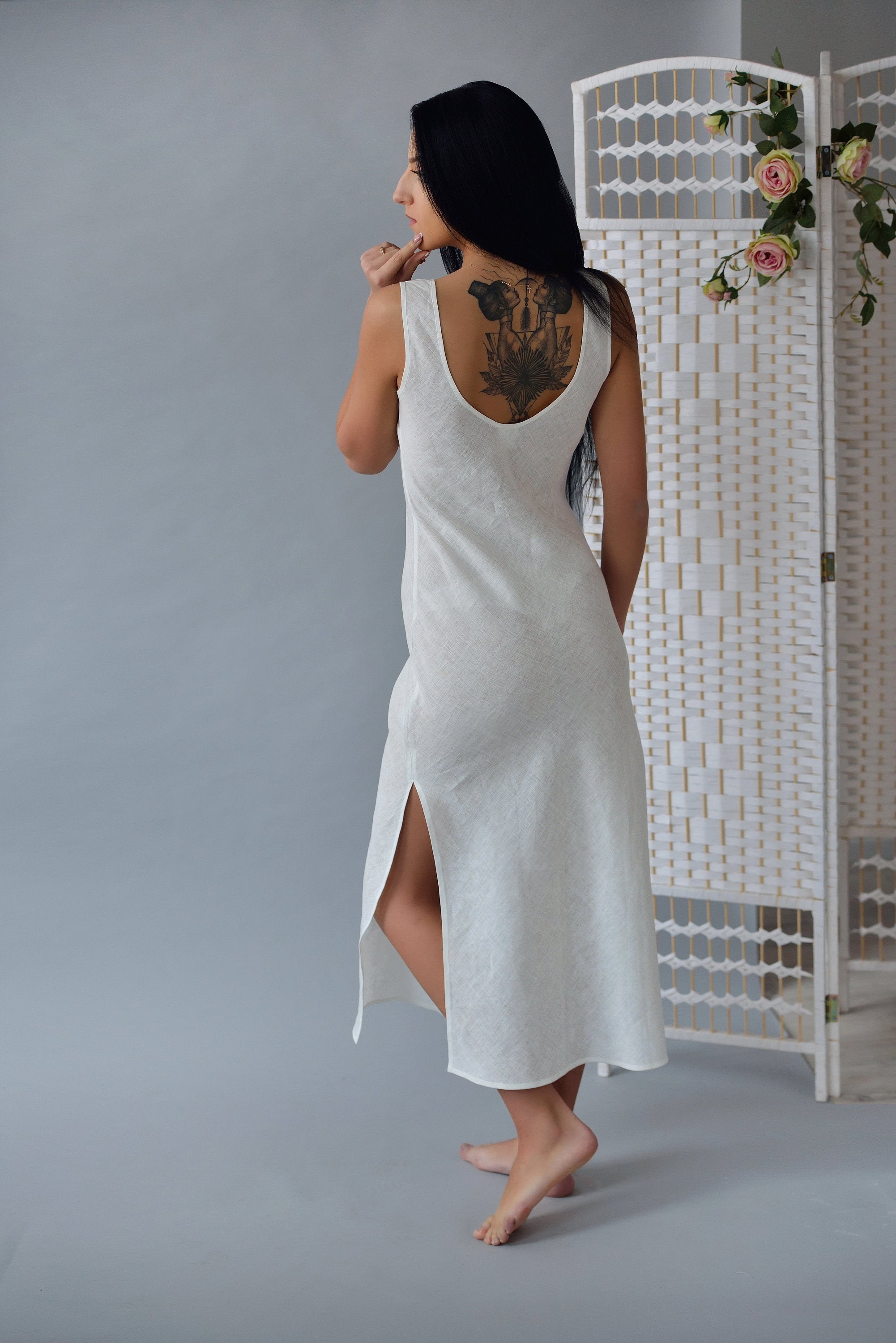 Linen Long Night Gown Dew