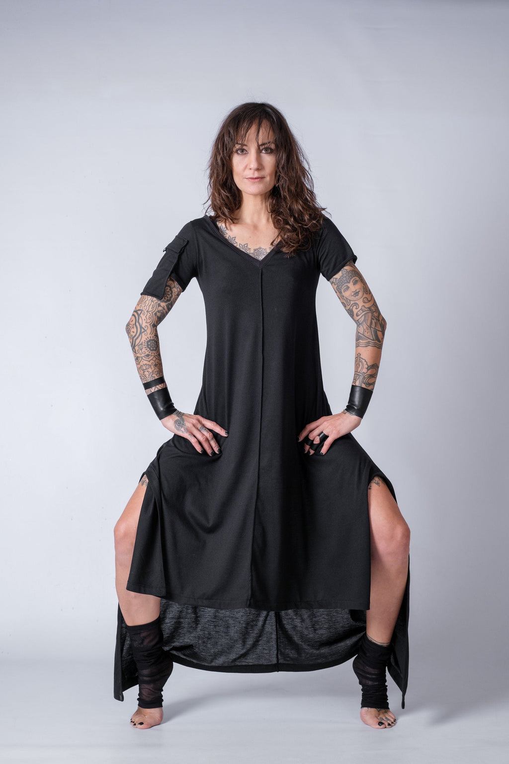 Asymmetric Short-Sleeve Maxi Dress for Women — Loose Fit - gallery