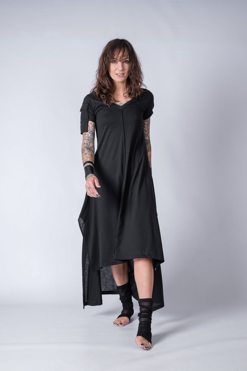 Asymmetric Short-Sleeve Maxi Dress for Women — Loose Fit