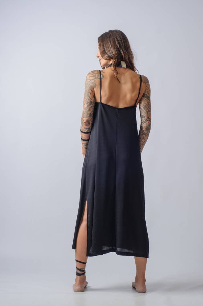 Strappy V-Neck Midi Dress for Women — Side-Split Loose Fit - gallery