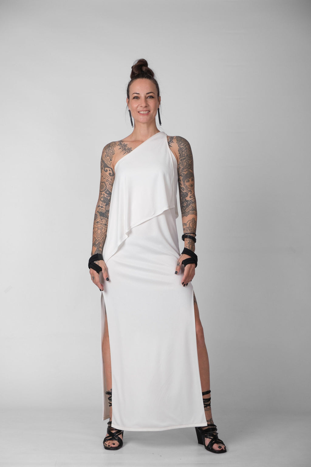 One Shoulder Elegant Maxi Dress for Women — Layered Side Split