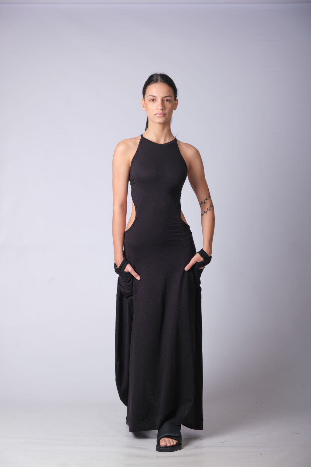 Open-Back Maxi Dress for Women — Cut-Out Caftan with Pockets - gallery