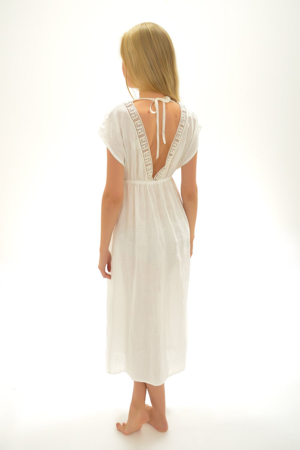 Linen Long Night Gown Antique - gallery