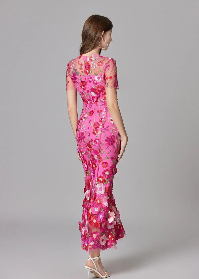 Floral Appliqué Sheer Mesh Mermaid Maxi Dress for Women - gallery