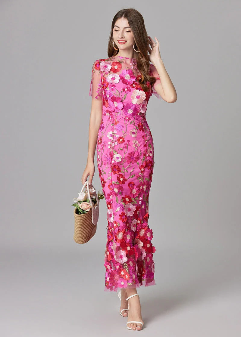 Floral Appliqué Sheer Mesh Mermaid Maxi Dress for Women - gallery