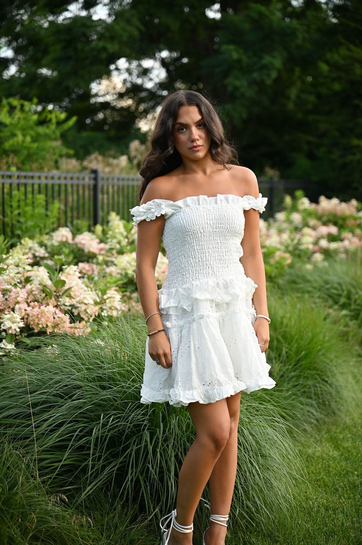 White Ruffle Summer Dress for Women — Off-Shoulder Option - gallery
