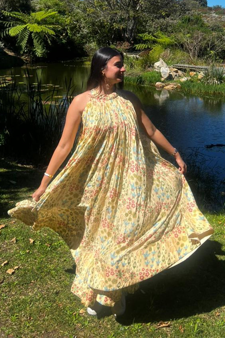 Sunlit Meadow Halter Neck Layered Maxi Dress for Women