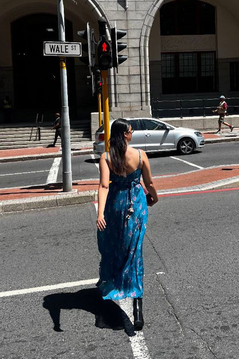 Teal Blossom Chiffon Midi Dress for Women - gallery
