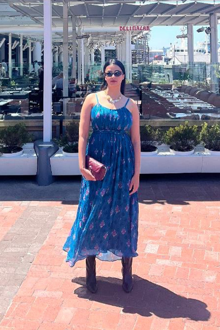 Teal Blossom Chiffon Midi Dress for Women - gallery