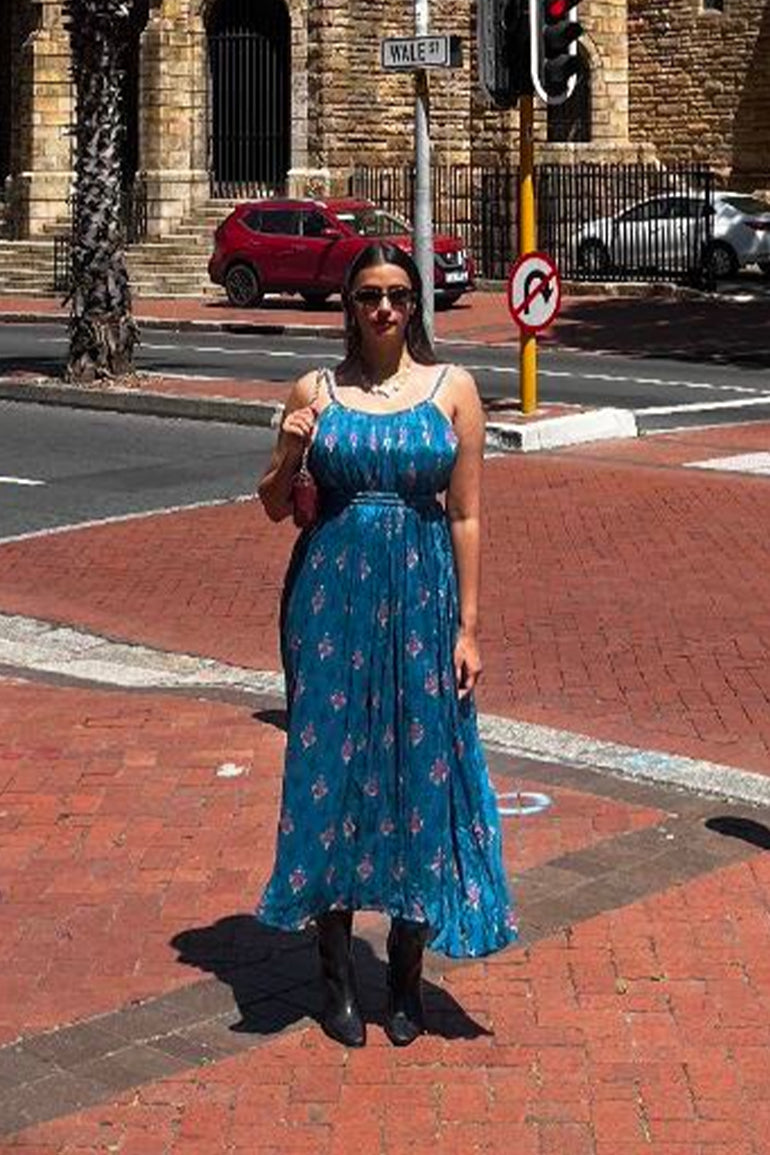 Teal Blossom Chiffon Midi Dress for Women - gallery