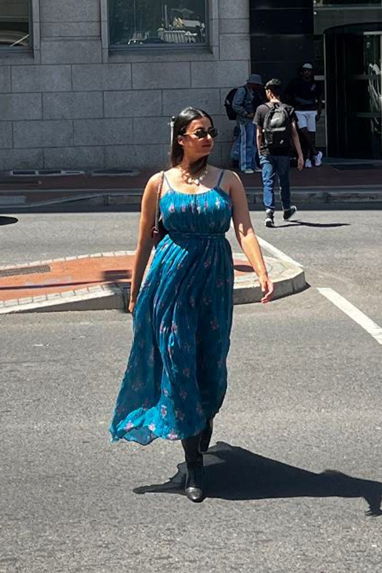 Teal Blossom Chiffon Midi Dress for Women - gallery