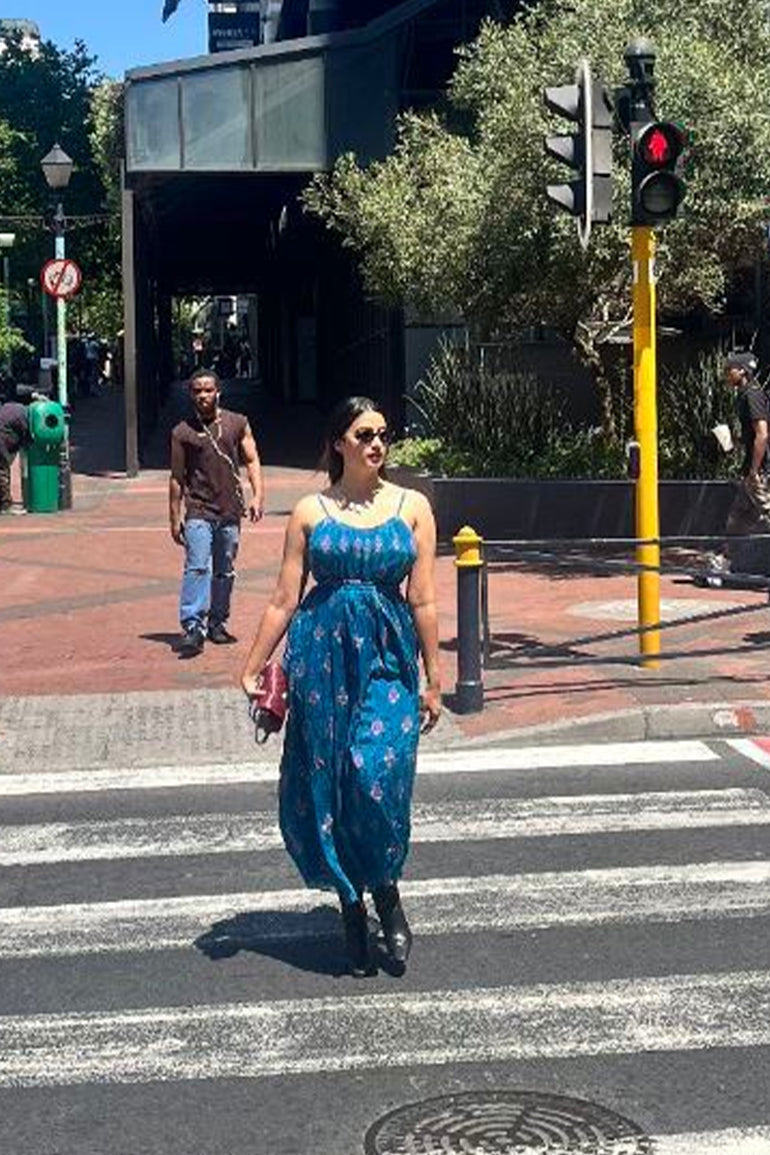 Teal Blossom Chiffon Midi Dress for Women - gallery