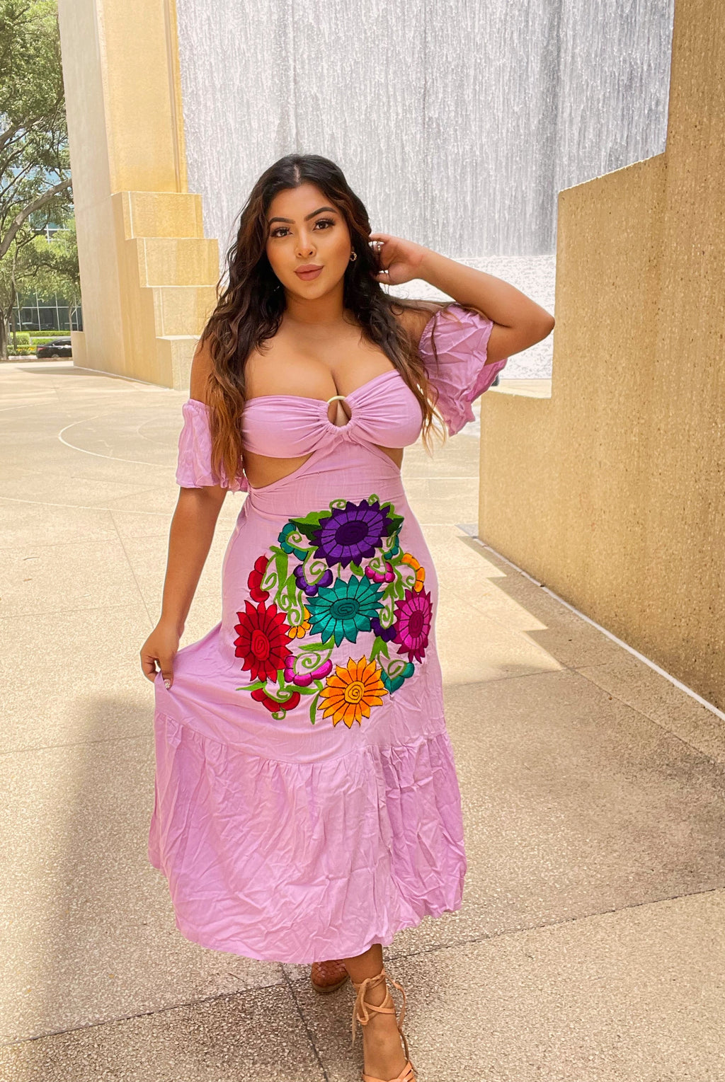 Pink Vacation Maxi Dress for Women — Stretchy Light Fabric