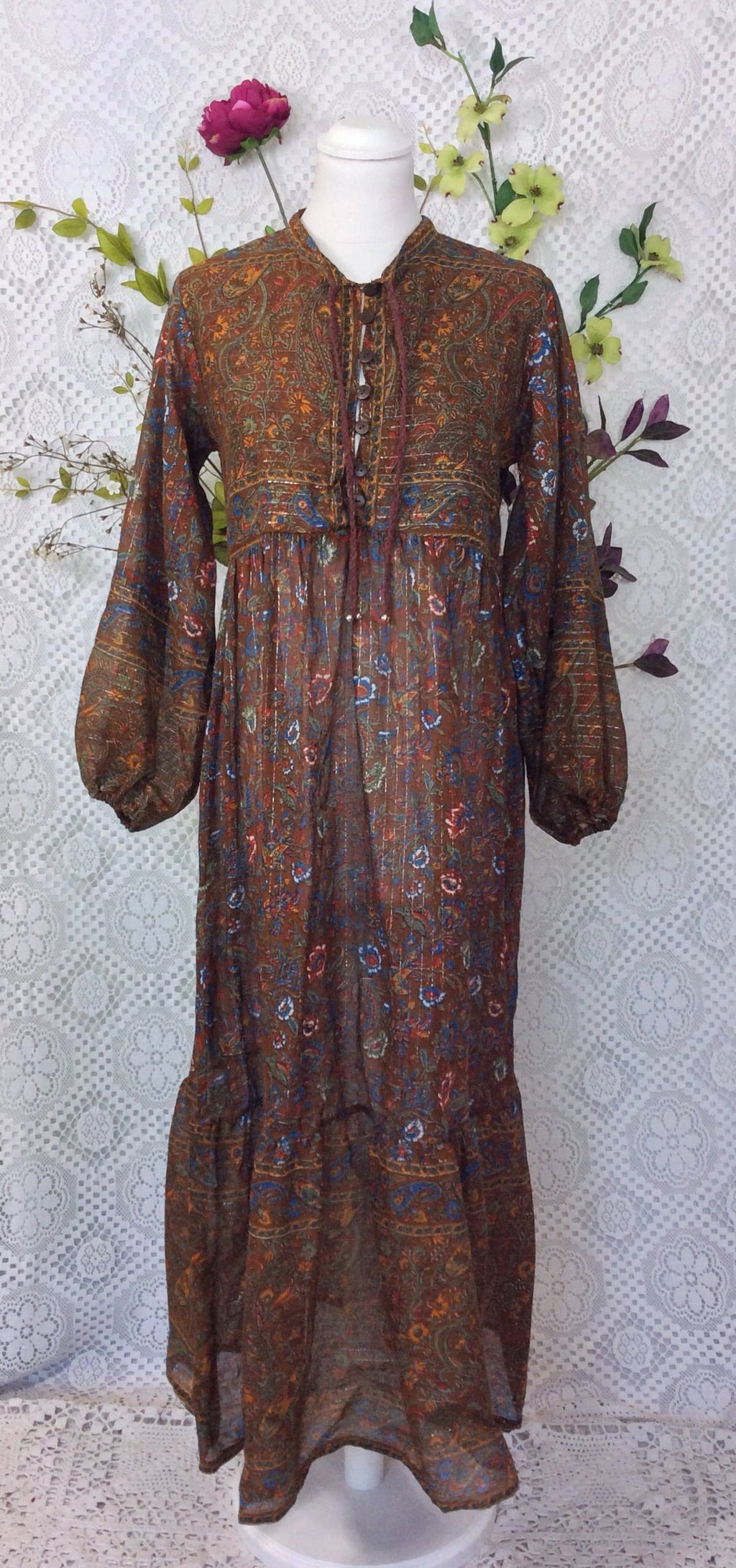 Florence Smock Dress in Sparkly Indian Cotton - Chestnut & Cobalt - gallery