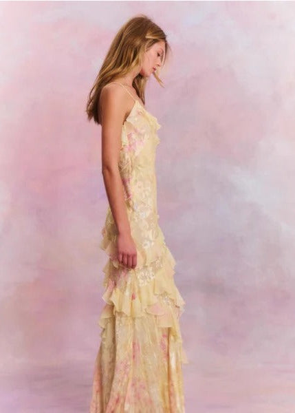 Cascading Ruffle Floral Chiffon Maxi Dress for Women - gallery