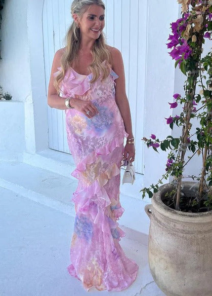 Cascading Ruffle Floral Chiffon Maxi Dress for Women - gallery