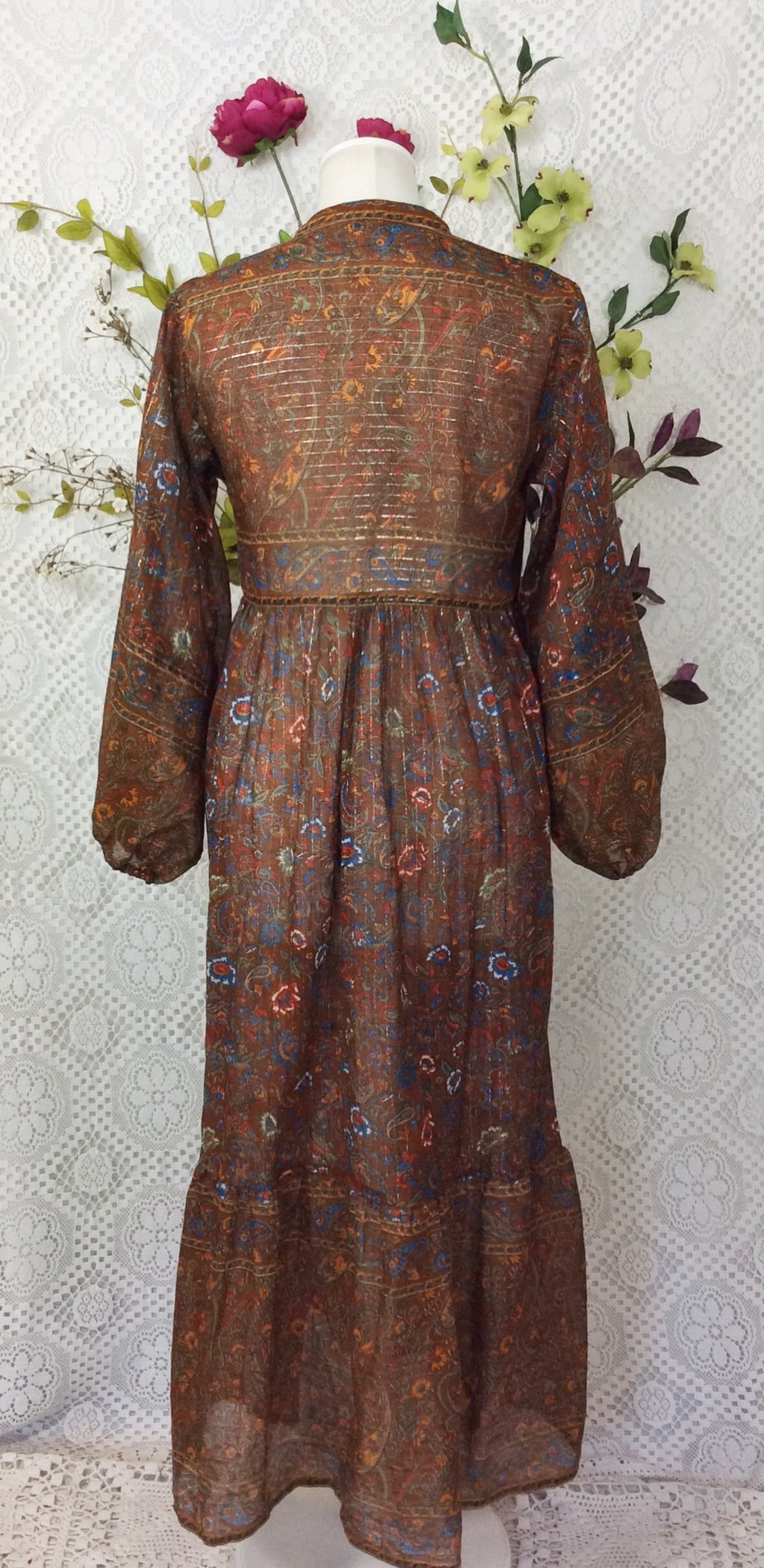 Florence Smock Dress in Sparkly Indian Cotton - Chestnut & Cobalt - gallery