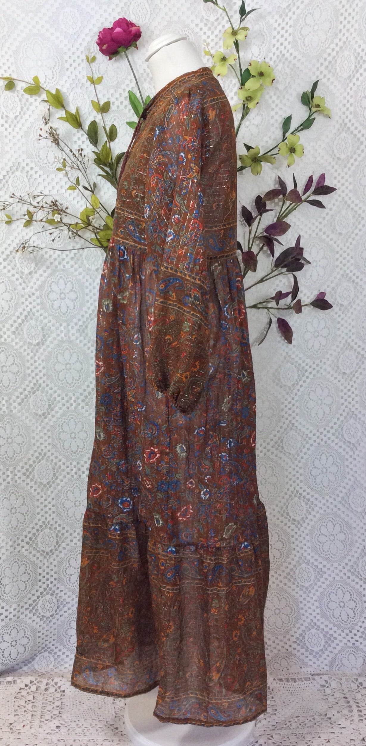 Florence Smock Dress in Sparkly Indian Cotton - Chestnut & Cobalt - gallery