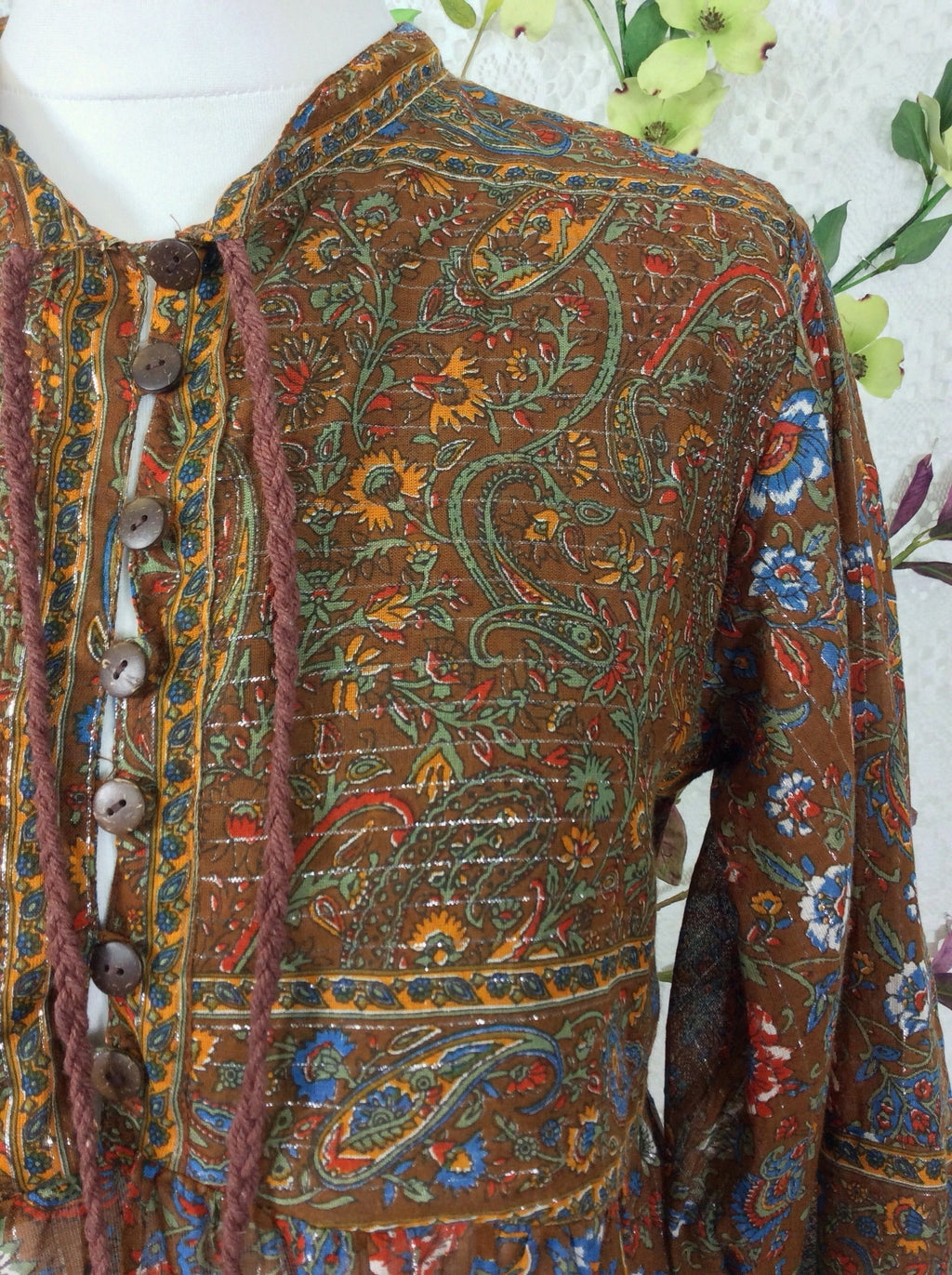 Florence Smock Dress in Sparkly Indian Cotton - Chestnut & Cobalt - gallery