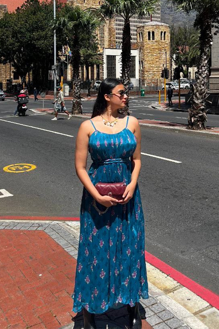 Teal Blossom Chiffon Midi Dress for Women - gallery