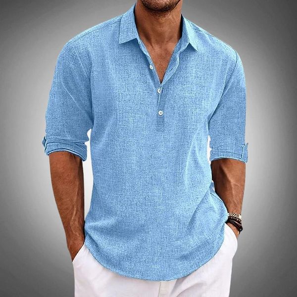 Linen Polo Shirt for Men - Sky Blue
