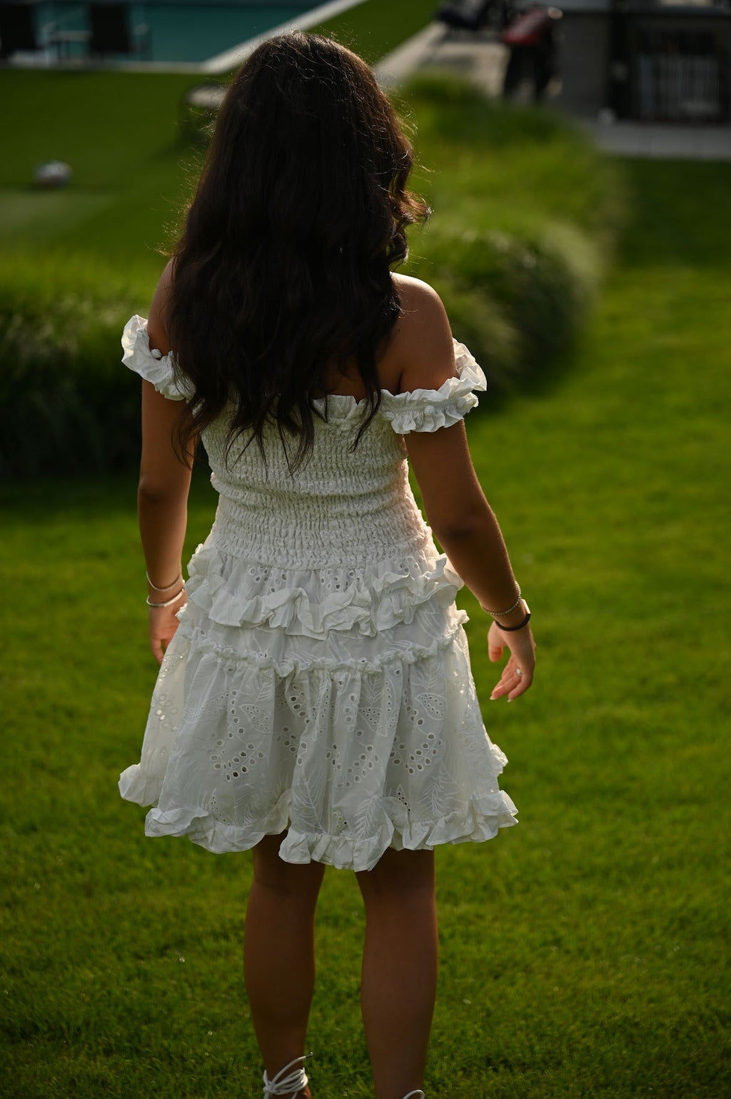 White Ruffle Summer Dress for Women — Off-Shoulder Option - gallery