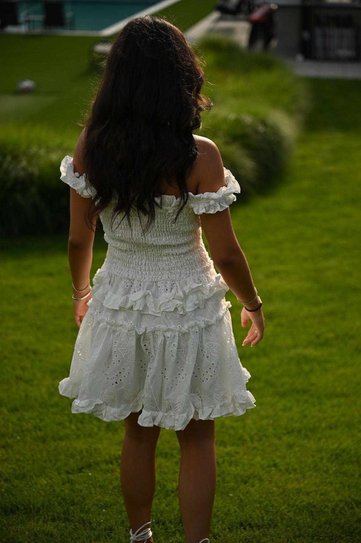 White Ruffle Summer Dress for Women — Off-Shoulder Option - gallery