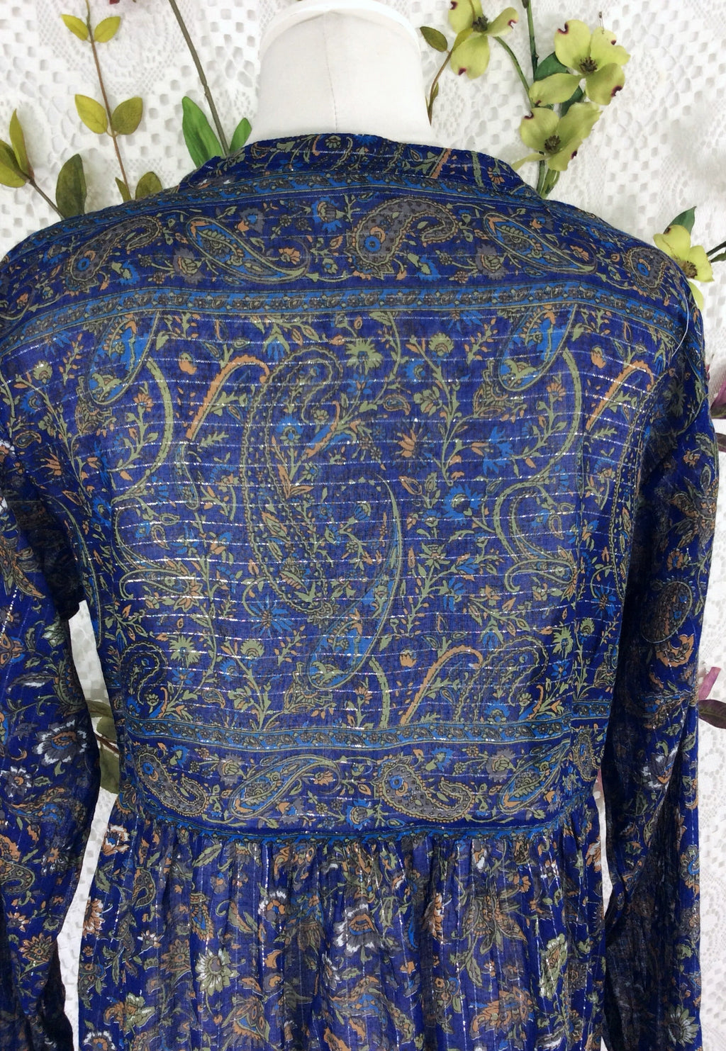 Florence Smock Dress in Sparkly Indian Cotton - Midnight Blue & Sage - gallery