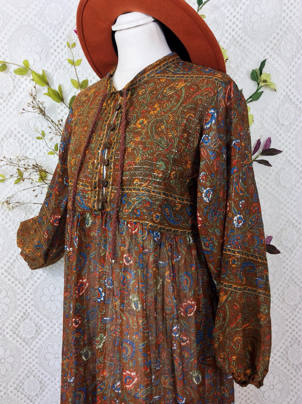 Florence Smock Dress in Sparkly Indian Cotton - Chestnut & Cobalt - gallery