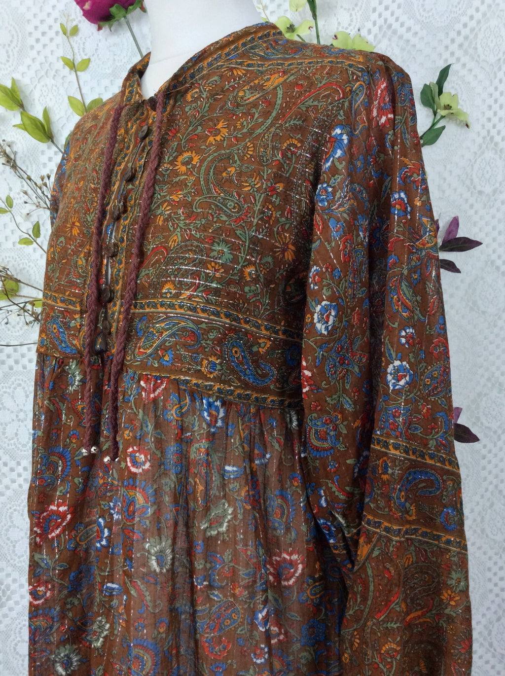Florence Smock Dress in Sparkly Indian Cotton - Chestnut & Cobalt - gallery