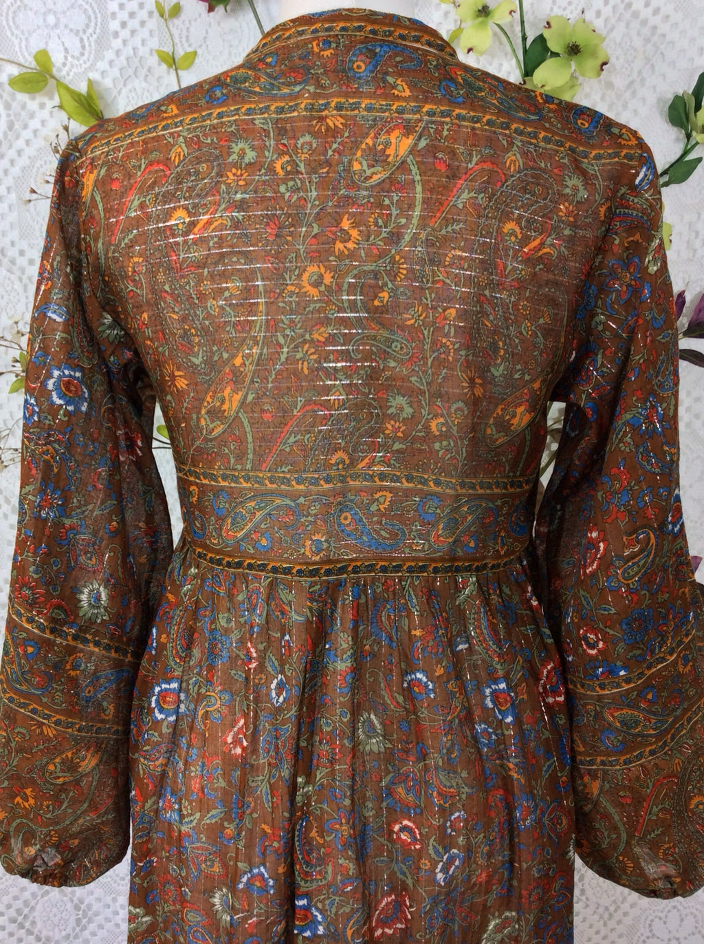 Florence Smock Dress in Sparkly Indian Cotton - Chestnut & Cobalt - gallery