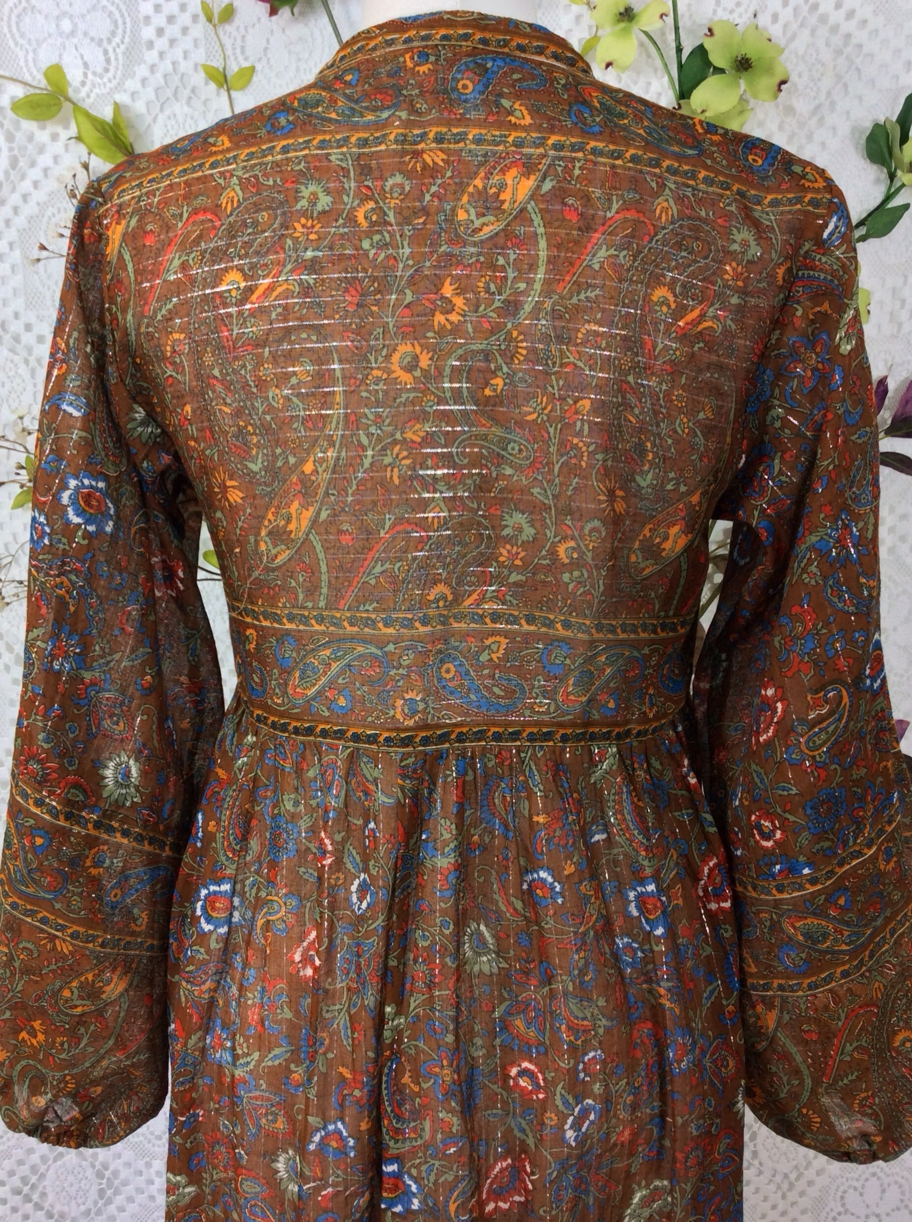 Florence Smock Dress in Sparkly Indian Cotton - Chestnut & Cobalt - gallery