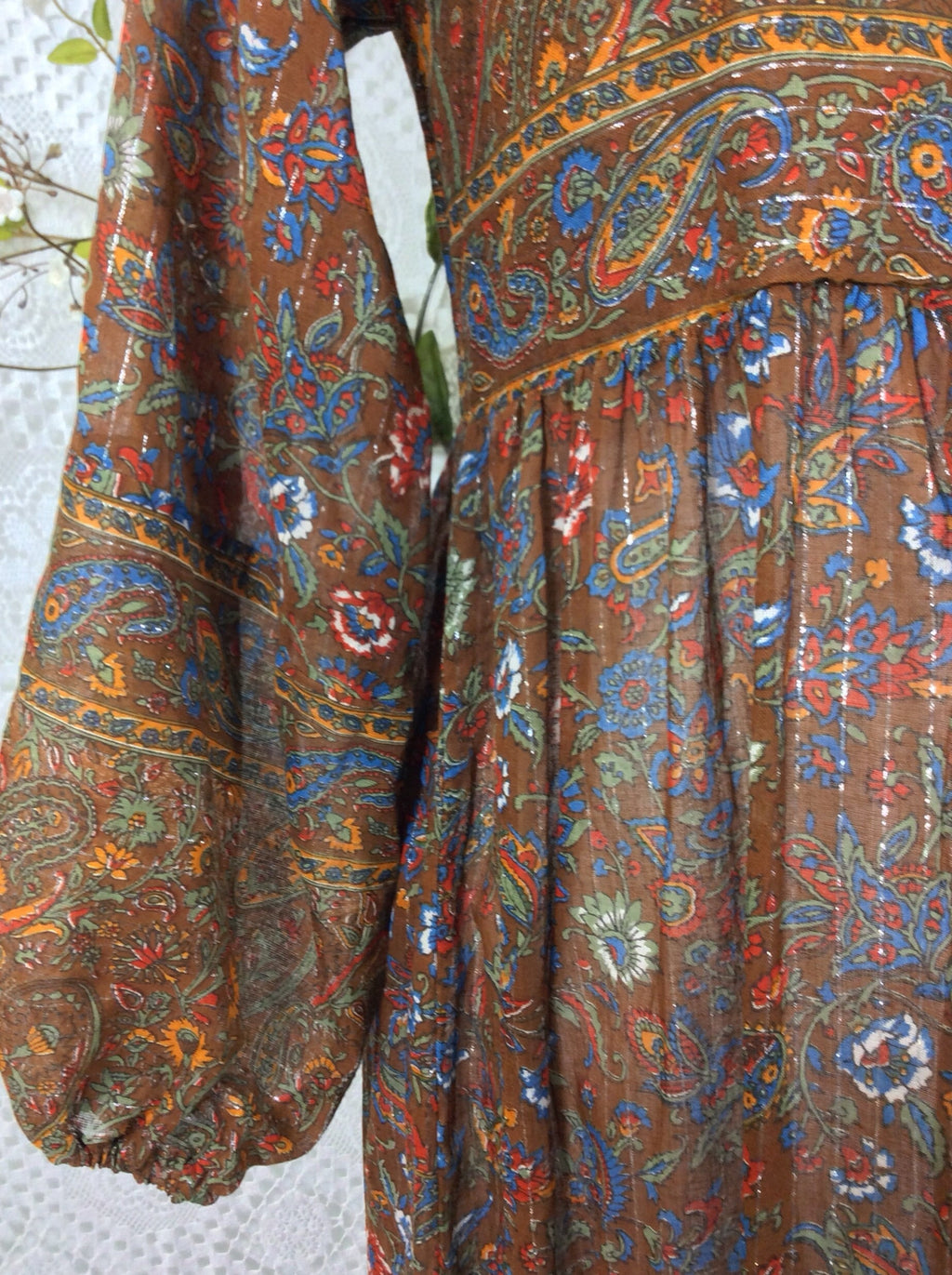 Florence Smock Dress in Sparkly Indian Cotton - Chestnut & Cobalt - gallery