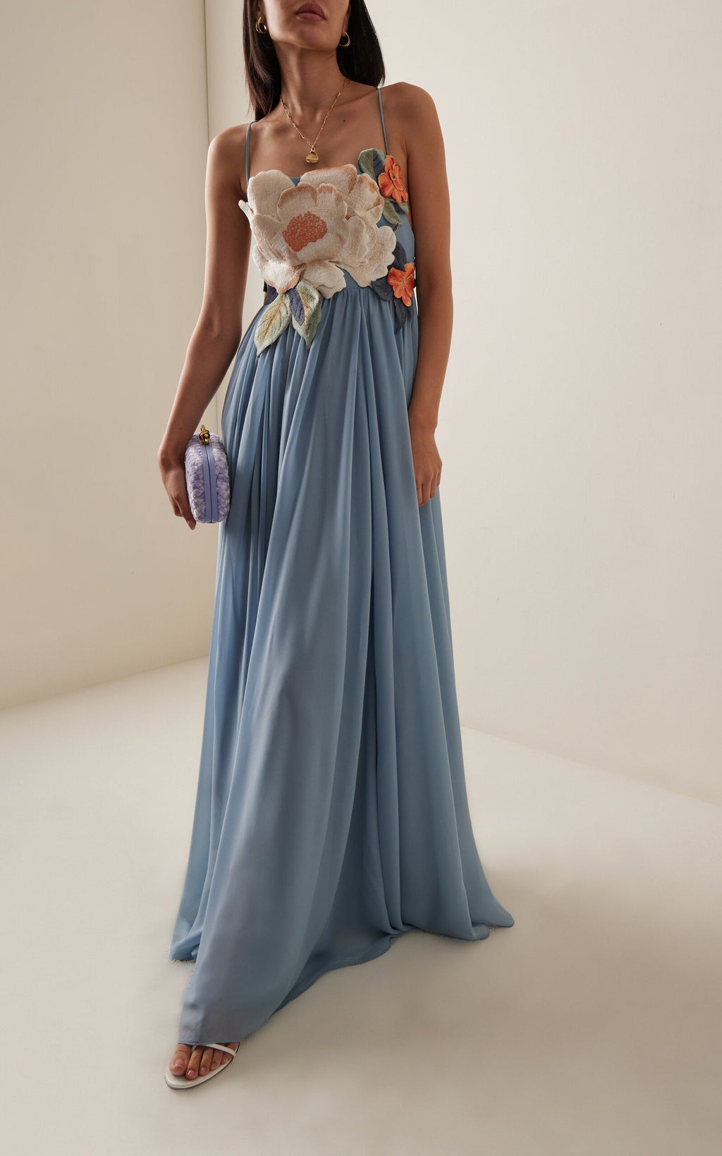 Agnes Floral Appliqué Georgette Maxi Dress for Women