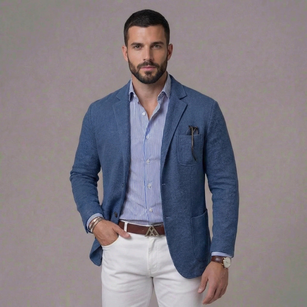 Linen Blazer Jacket for Men - Blue