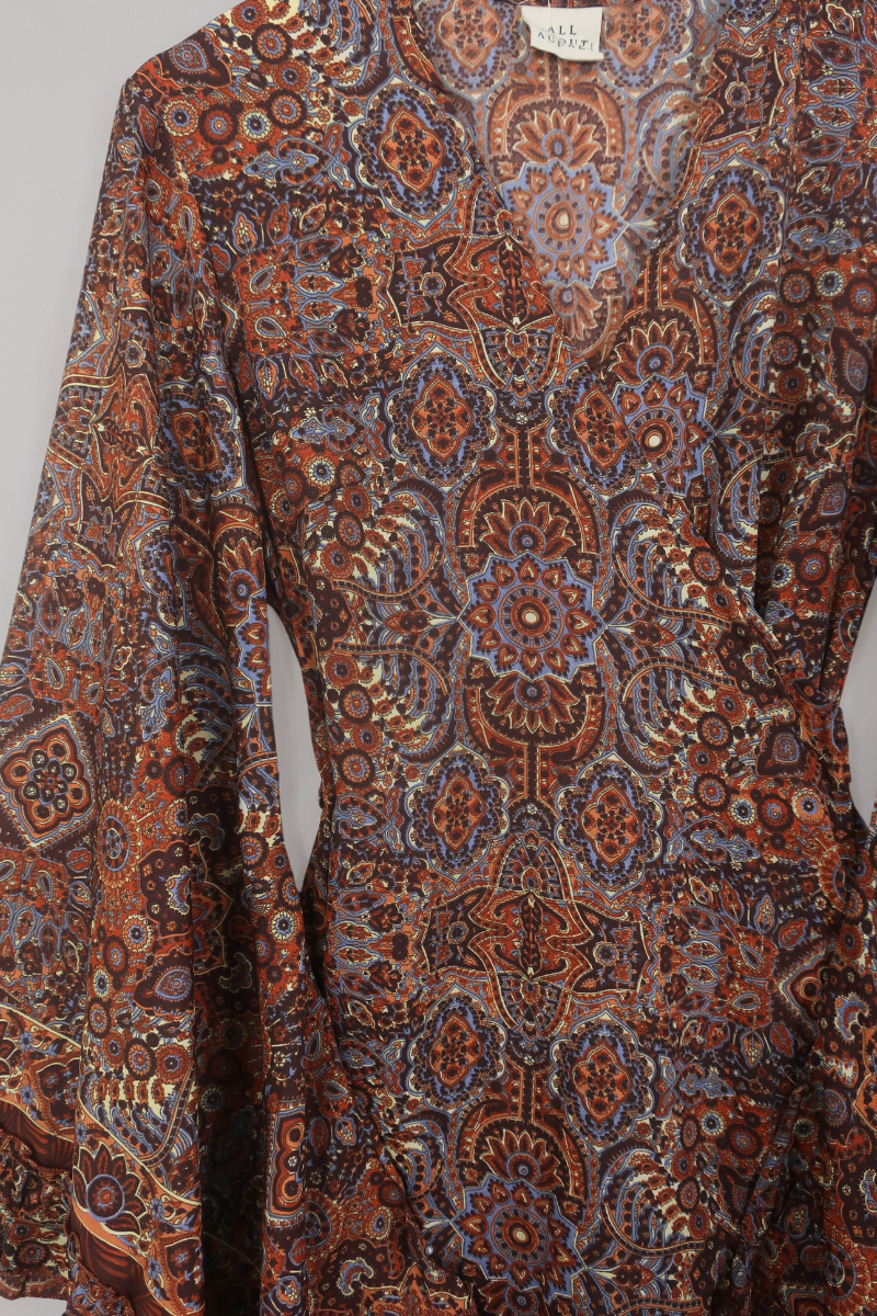 Venus Mini Wrap Dress in Jagger Lilac & Rust Mandala - gallery