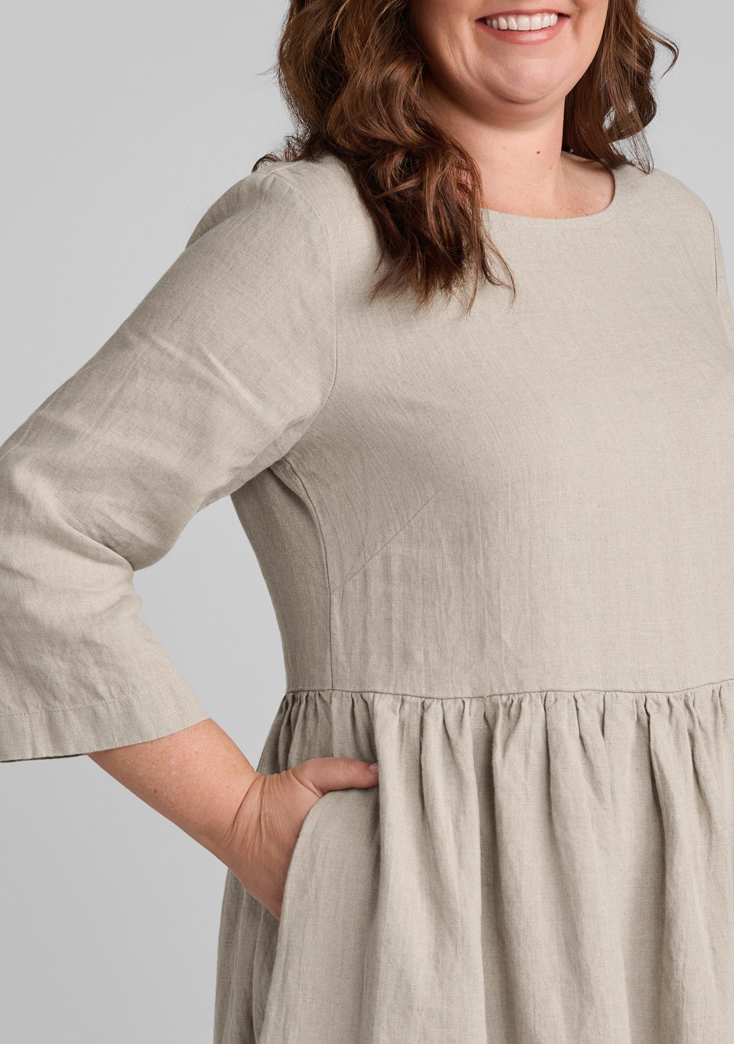 Jolie Three-Quarter Sleeve Linen Dress for Women - gallery