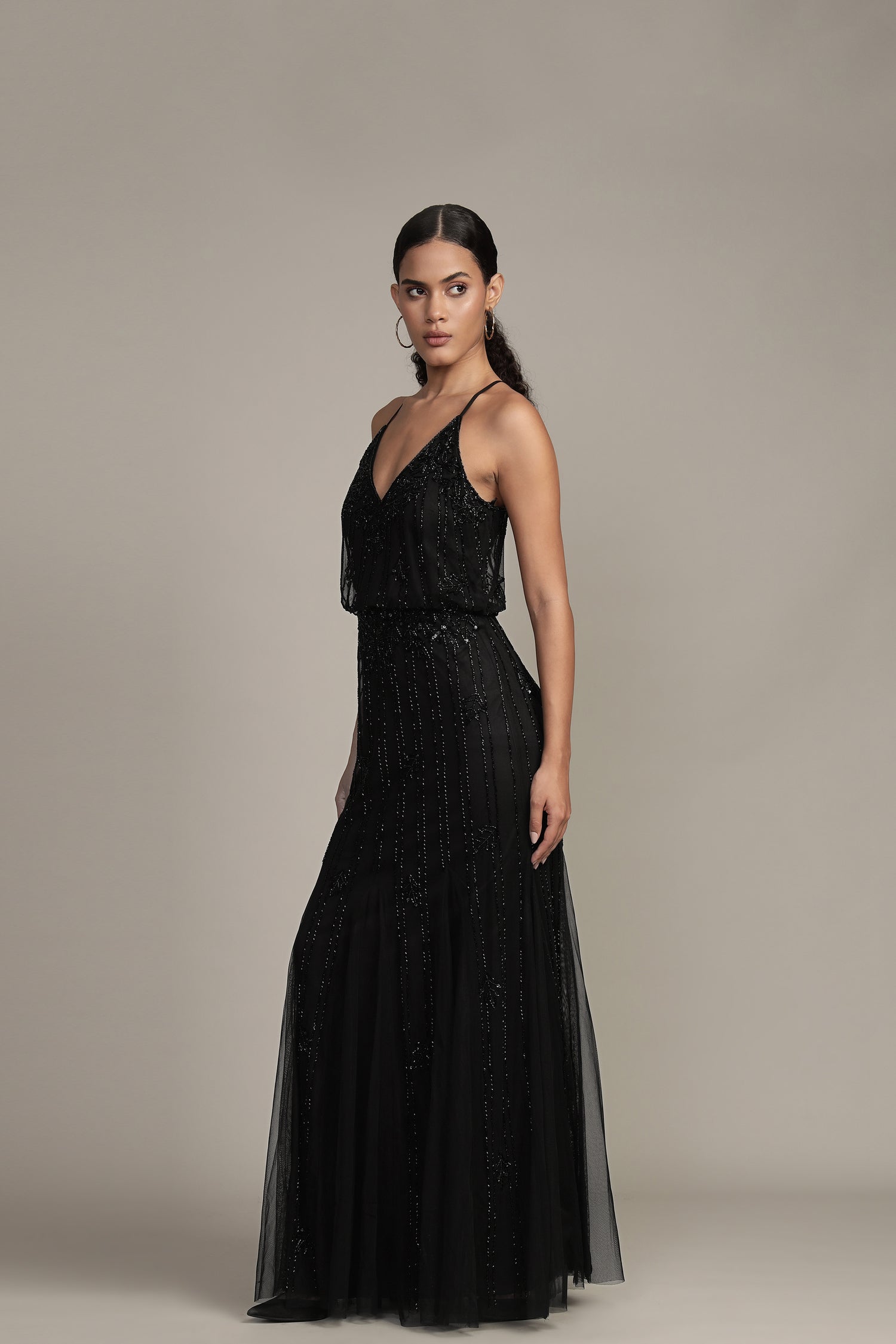 Keeva Black Beaded Maxi Dress — gallery