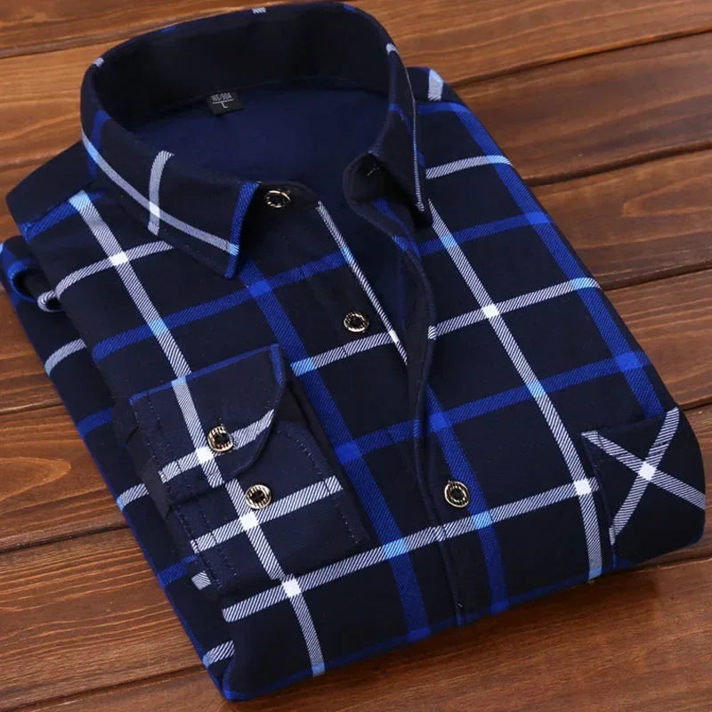 Winter Warm Fleece-Lined Plaid Shirt for Men - detail