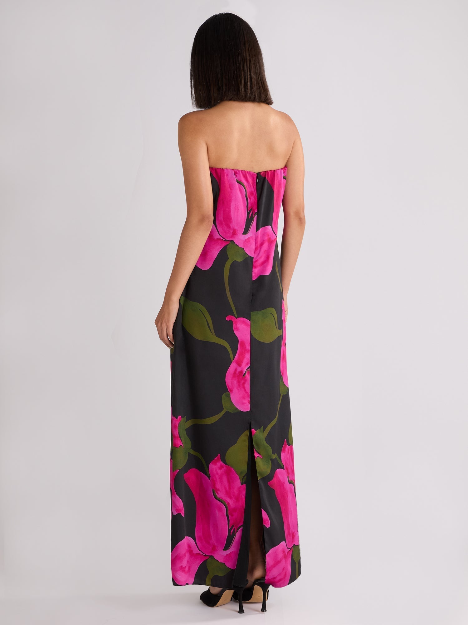 Kira Pink Floral Satin Bandeau Dress — gallery