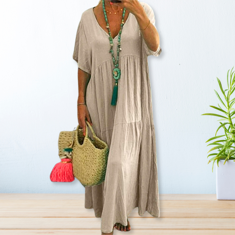 Leandra V-Neck Short Sleeve Maxi Dress for Women