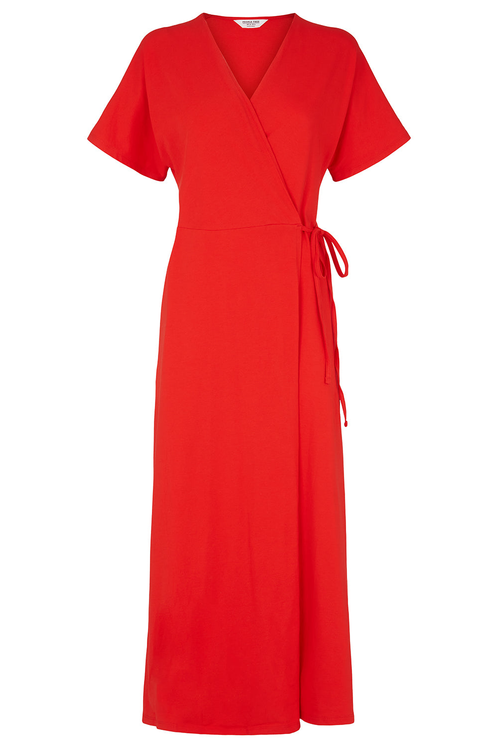 Red Organic Cotton Wrap Dress for Women — Waist Tie - gallery