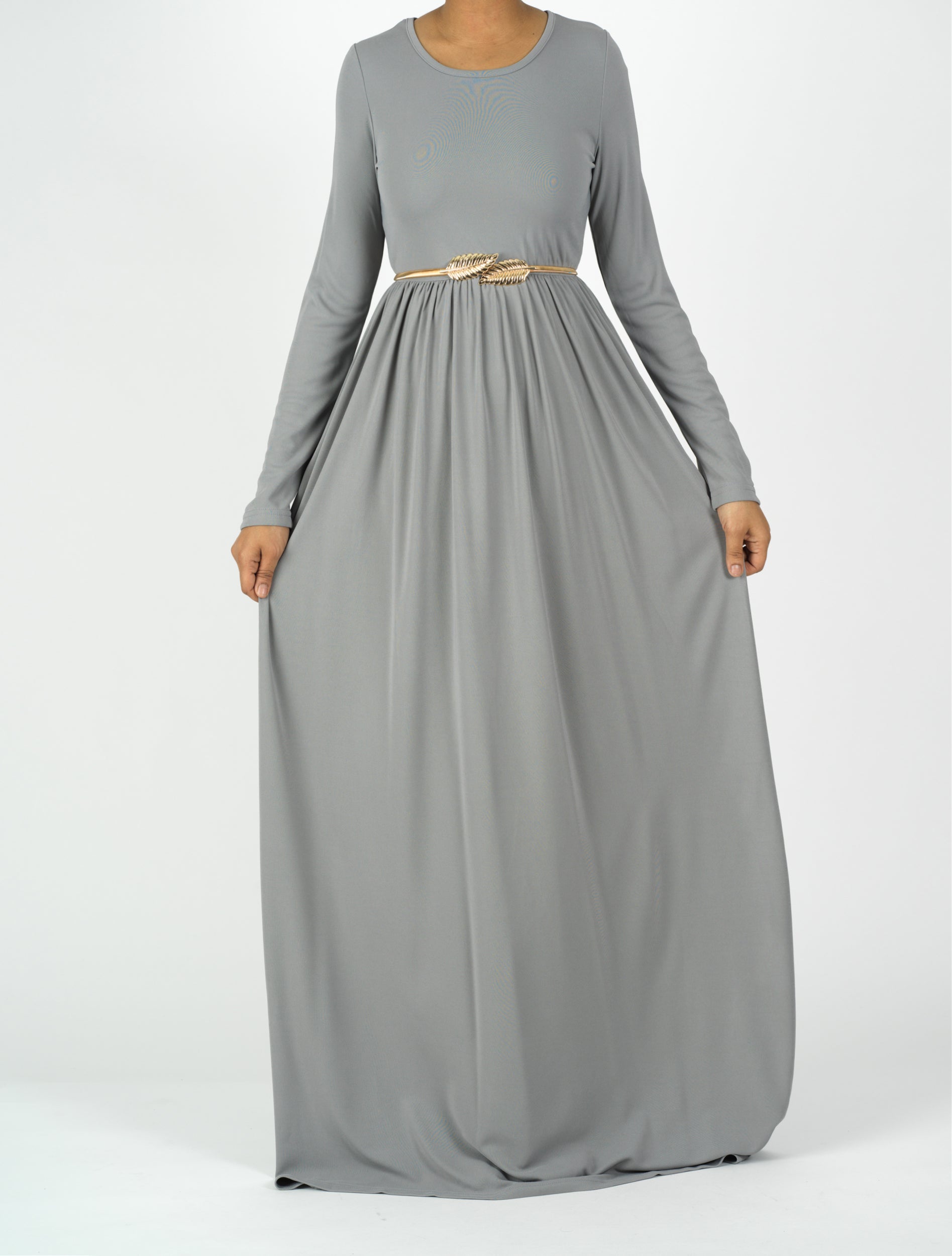 Light Grey Silky Modest Maxi Dress for Women — Elastic Waist - gallery