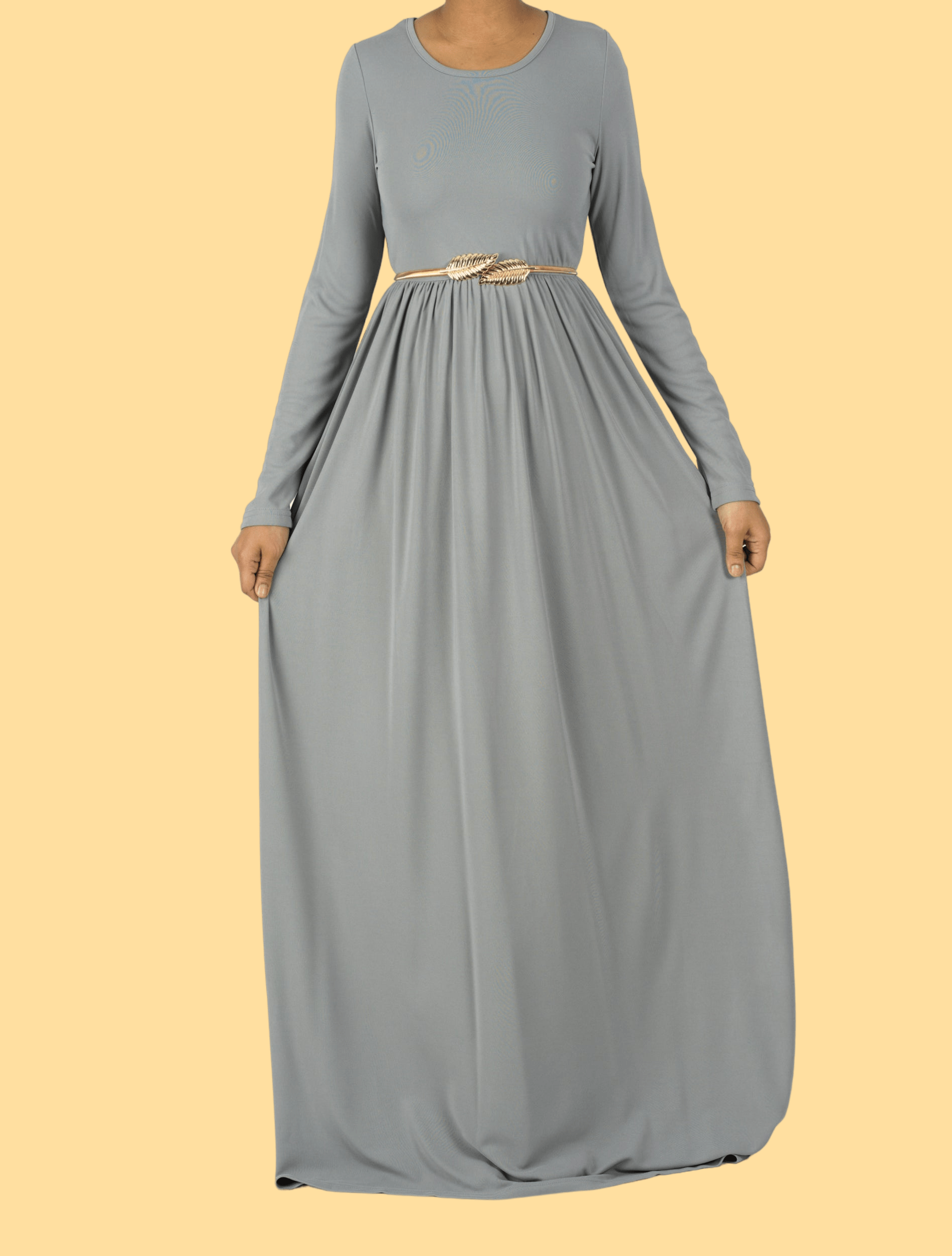 Light Grey Silky Modest Maxi Dress for Women — Elastic Waist - gallery