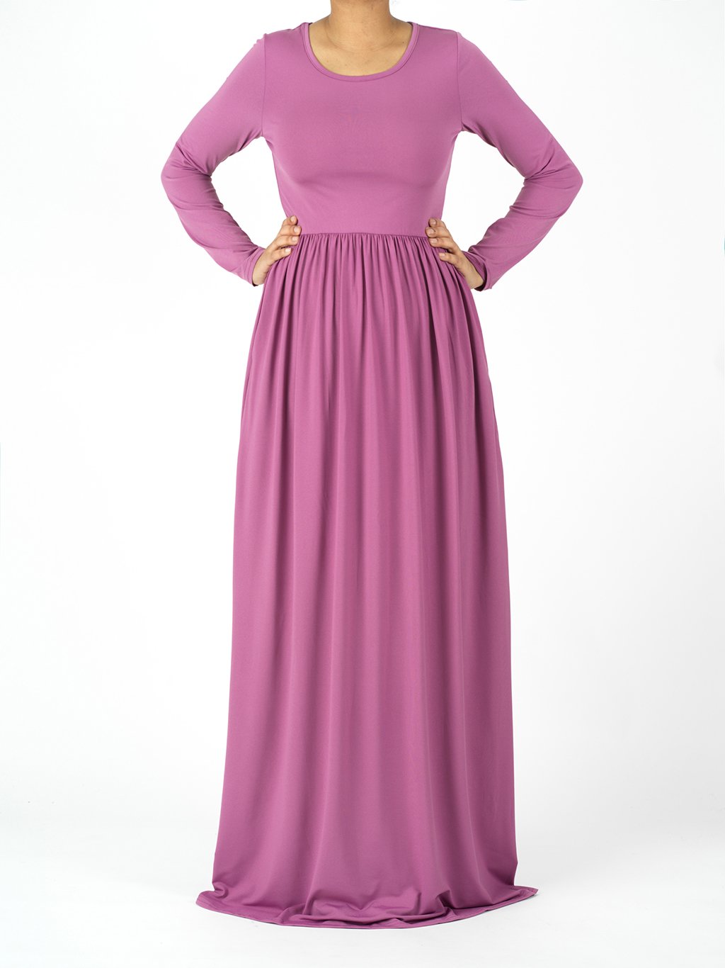Soft Milk Silk Modest Maxi Dress for Women — With Pockets - Lilac dusty