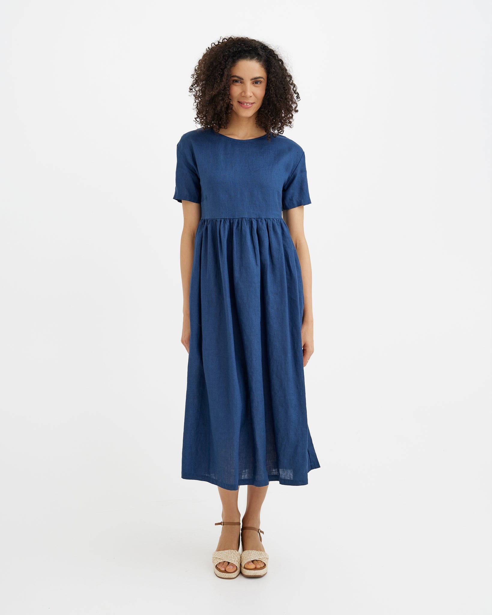 Maxi Linen Dress Bromo in Deep Navy Blue