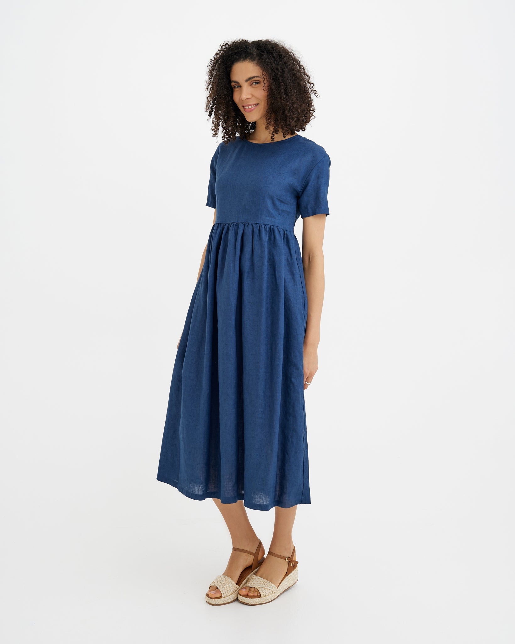 Maxi Linen Dress Bromo in Deep Navy Blue - gallery