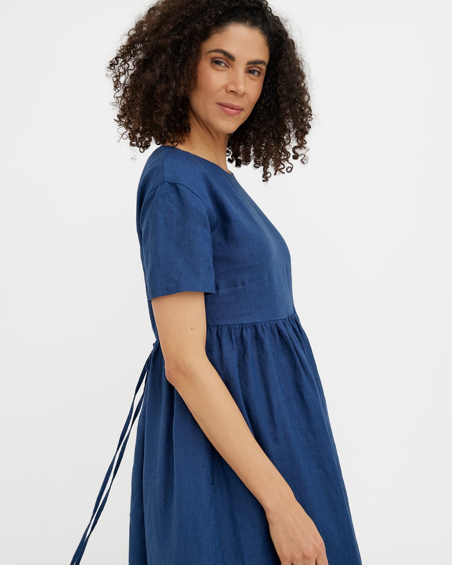 Maxi Linen Dress Bromo in Deep Navy Blue - gallery